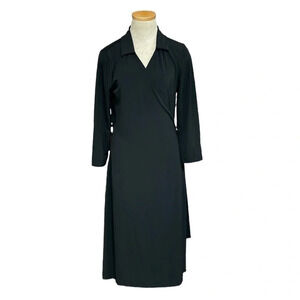 Apostrophe Stretch Dress Womens Large Black Wrap Midi Long Sleeve